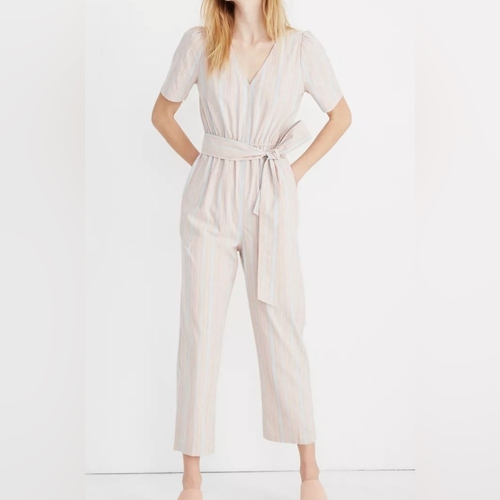 Madewell Cream, Pink, Blue Striped Jumpsuit